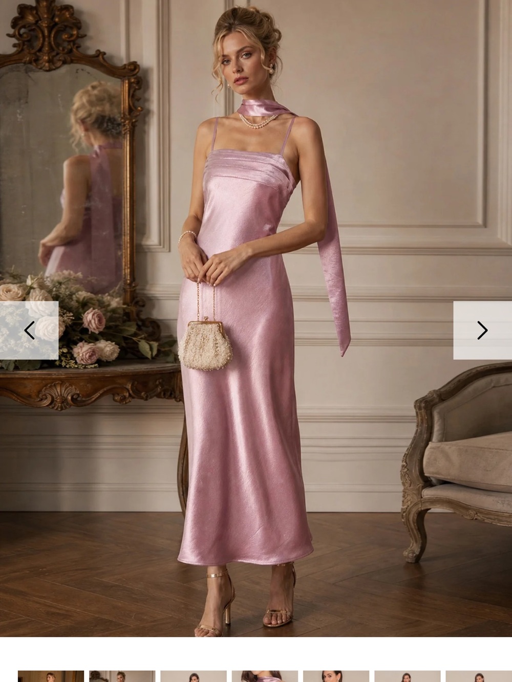 RIHOAS Satin Slip Midi Dress in Dusty Pink